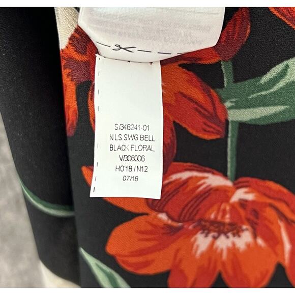 Old Navy Top Womens Size Large Black Floral Swing Bell Sleeve Semi Sheer Ruffle - Picture 5 of 8